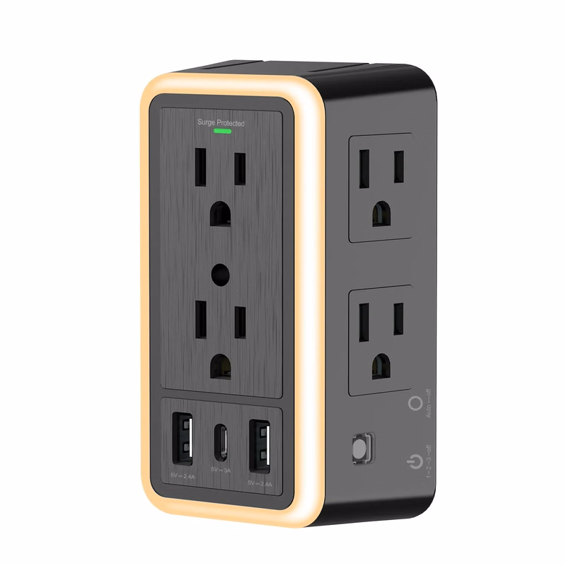 Multi Plug Outlet with 6-Outlet 2 USB Port And Night Light