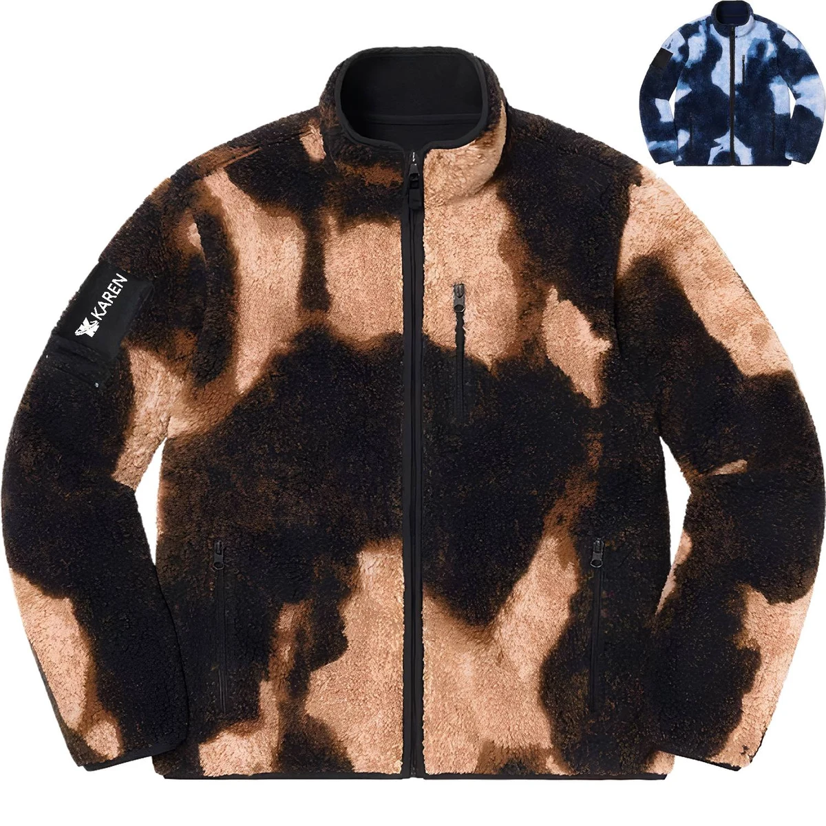 Bleached Denim Tie-Dye Sherpa Fleece Warm Jacket 1