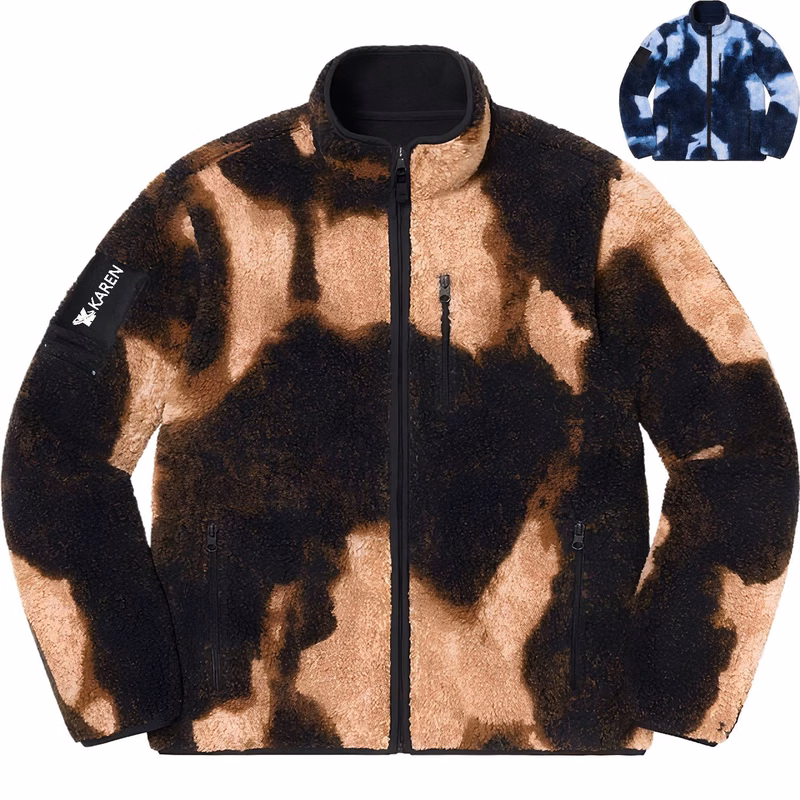 Bleached Denim Tie-Dye Sherpa Fleece Warm Jacket