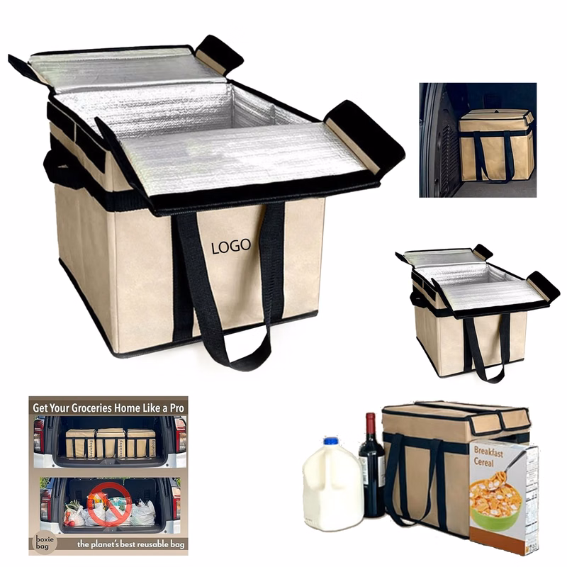 Collapsible Reuseable Insulated Grocery Bags 13"x13"11"