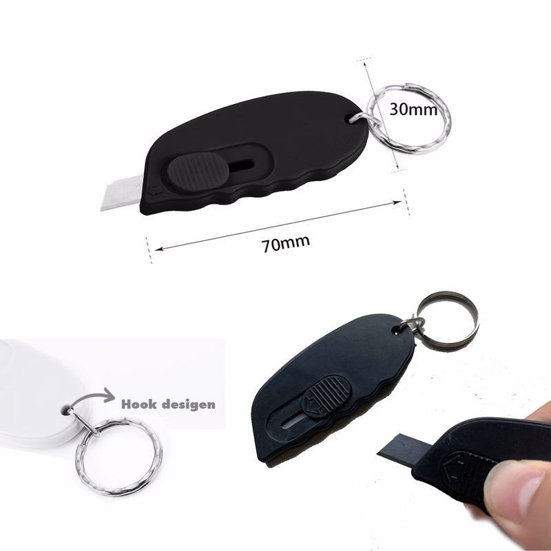Mini Retractable Utility Knife Box Cutter Letter Opener Keychain