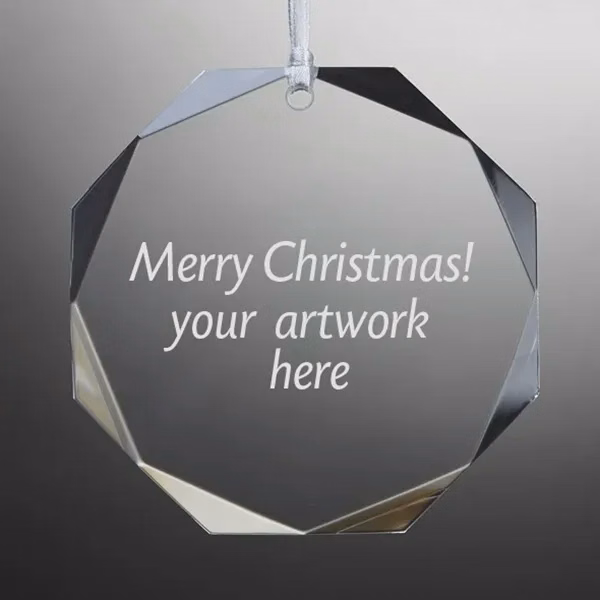 Engraved Faceted Glass Ornament -3.5"