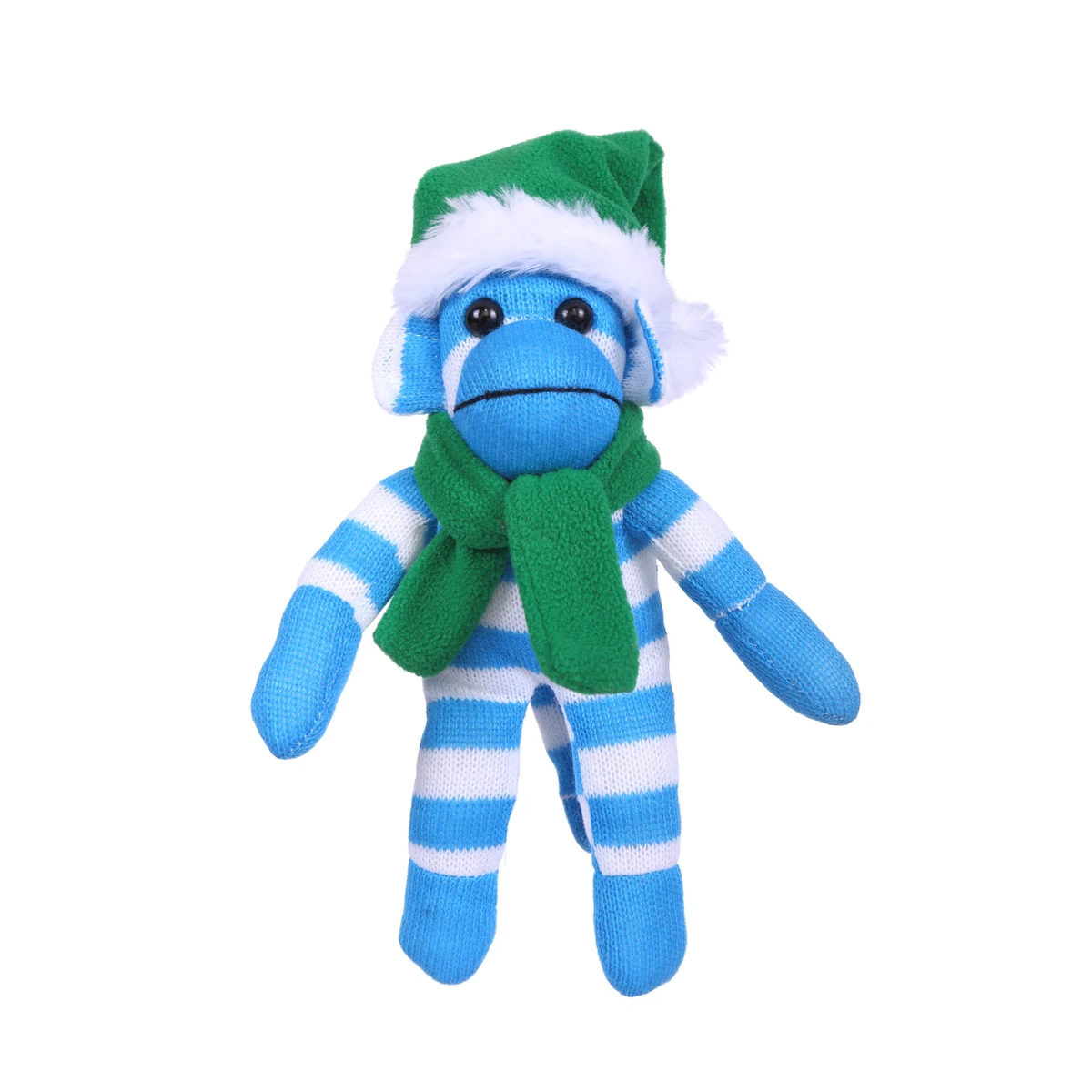 Blue Sock Monkey (Plush) with Christmas Hat and Scarf 1