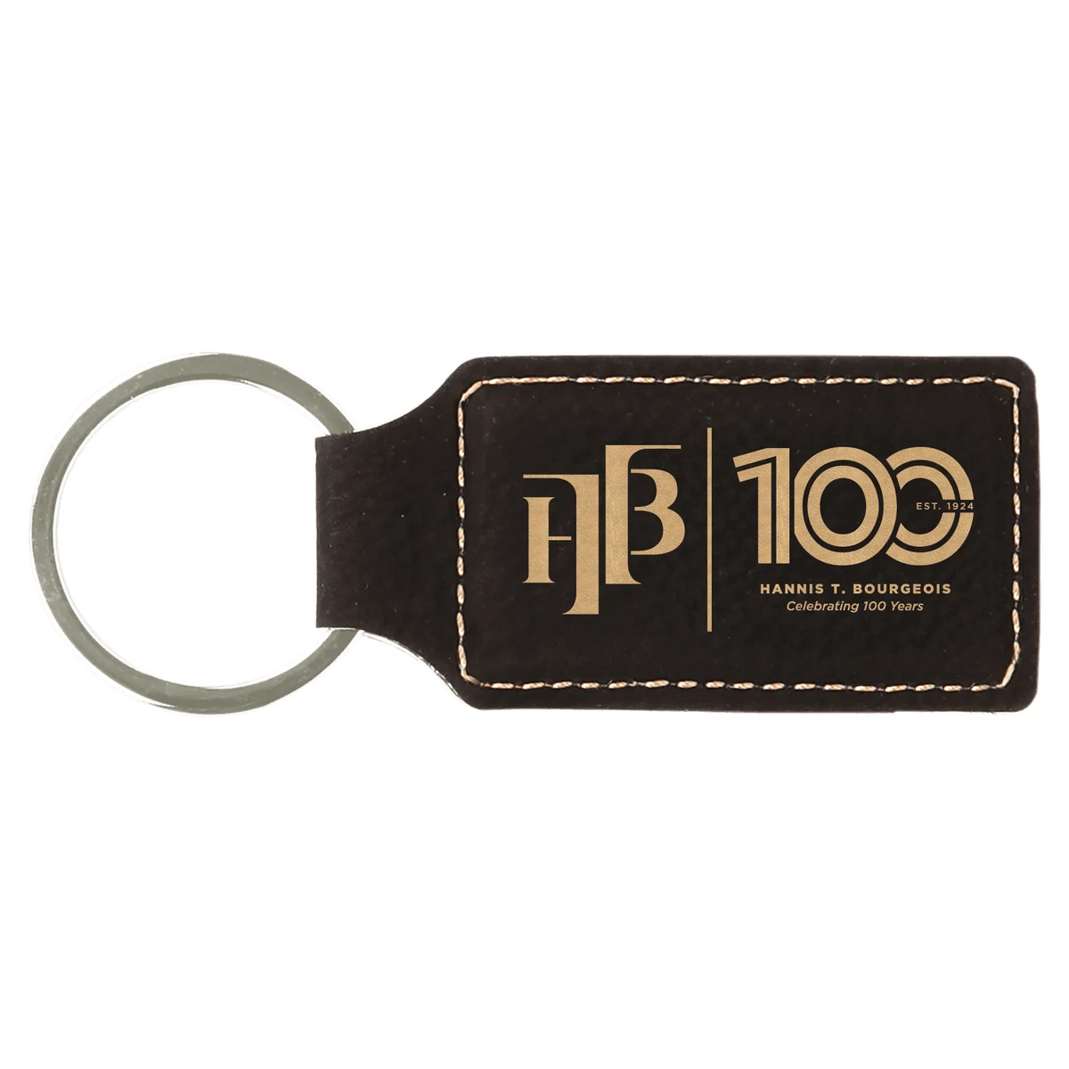 Black/Gold Leatherette Rectangle Keychain 1