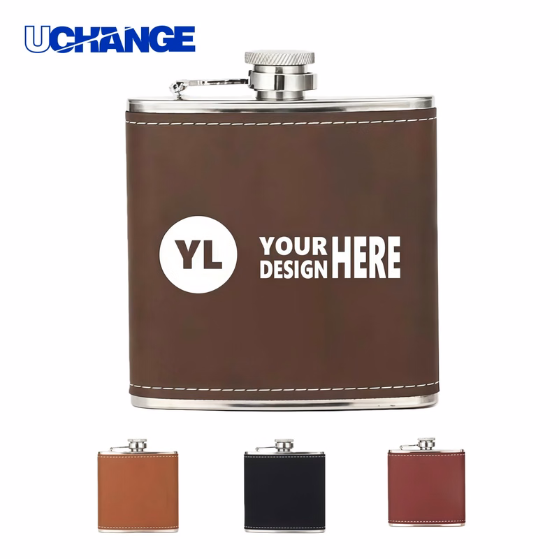 Leather Wrapped Stainless Steel Hip Flask Container (6oz)