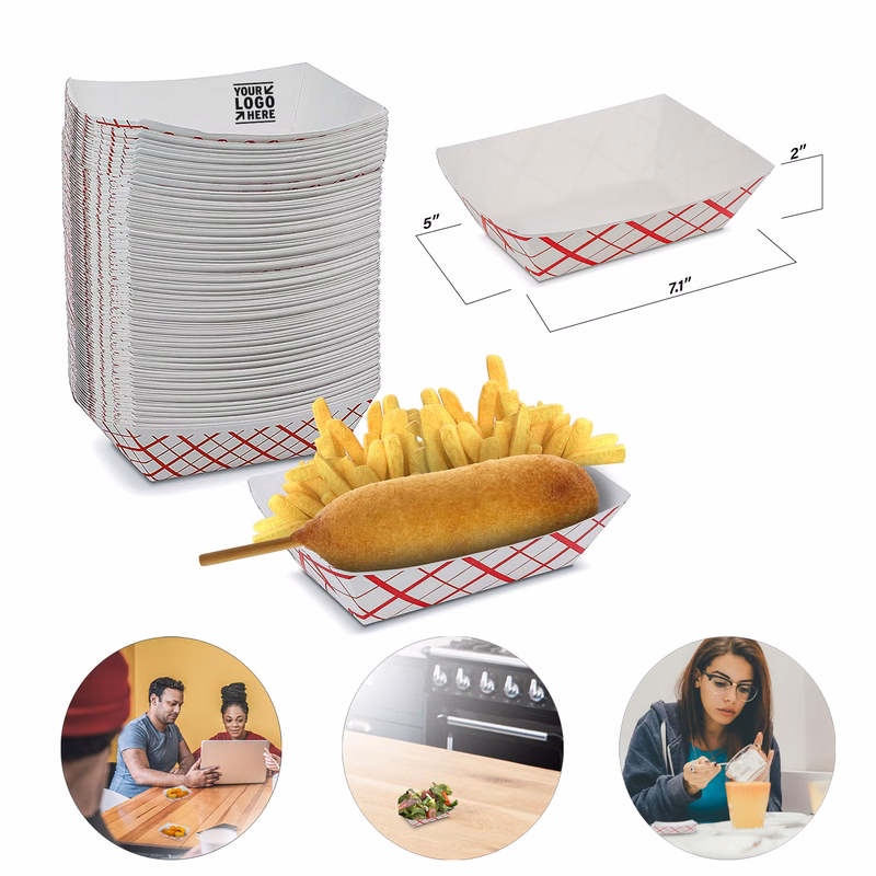5"x 7.1"x 2" Classy Red and White 3 lb Disposable Plaid Paper Food Boat Tray