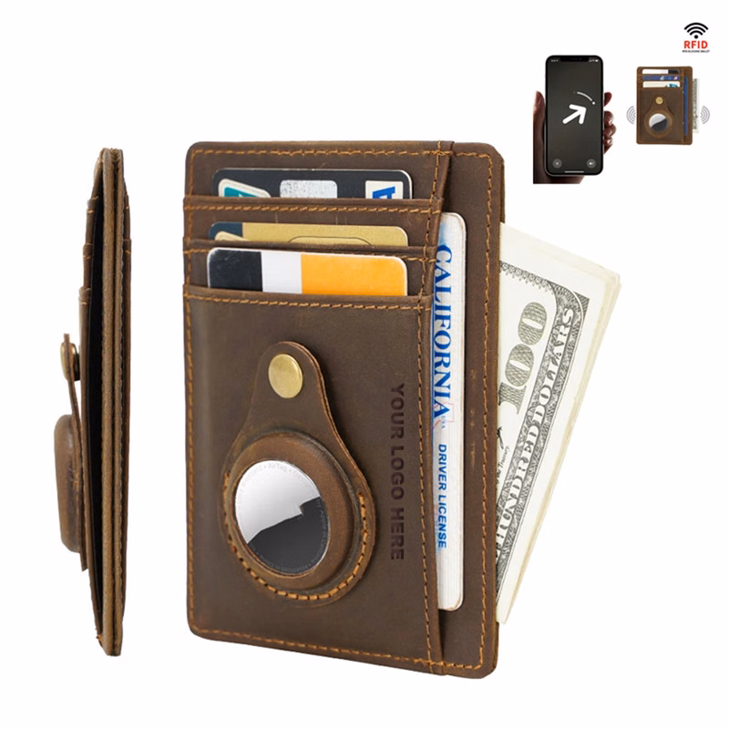 Genuine Leather Wallet With Airtag Holder