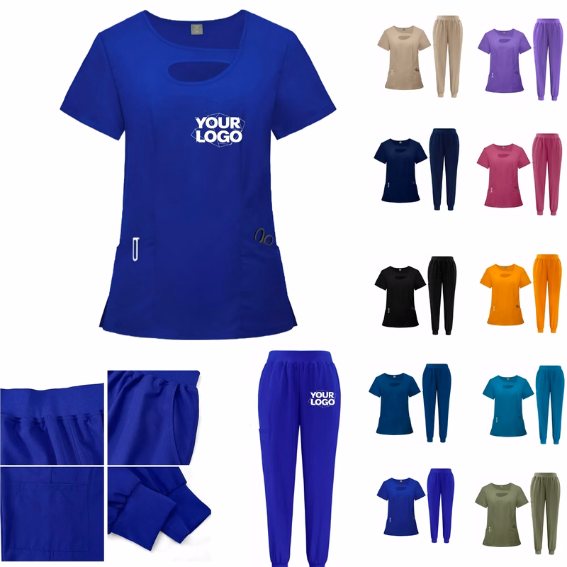 Comfortable Scrubs Set Women Stretchy Cutout Neck