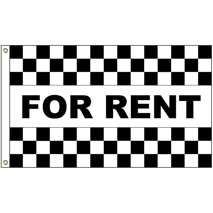 For Rent Black & White Checkered 3' x 5' Message Flag with Heading and Grommets 1
