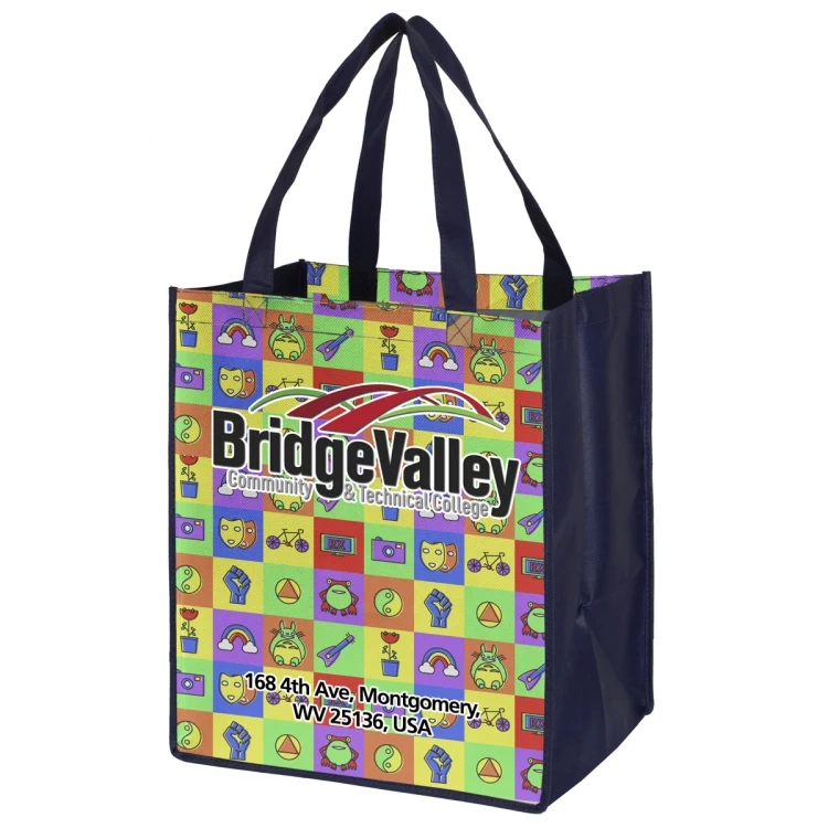 13"W x 15"H x 10"Gusset - "GROVE" Full Color Import Air Ship Grocery Shopping Tote Bags 1