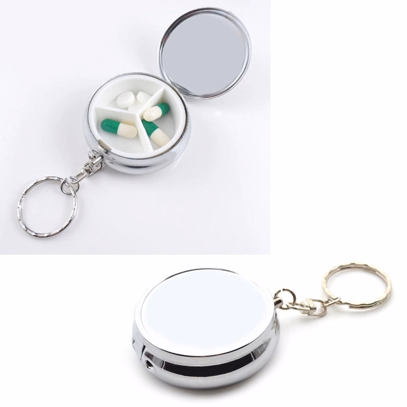 Round Metal Pill Case with Keychain