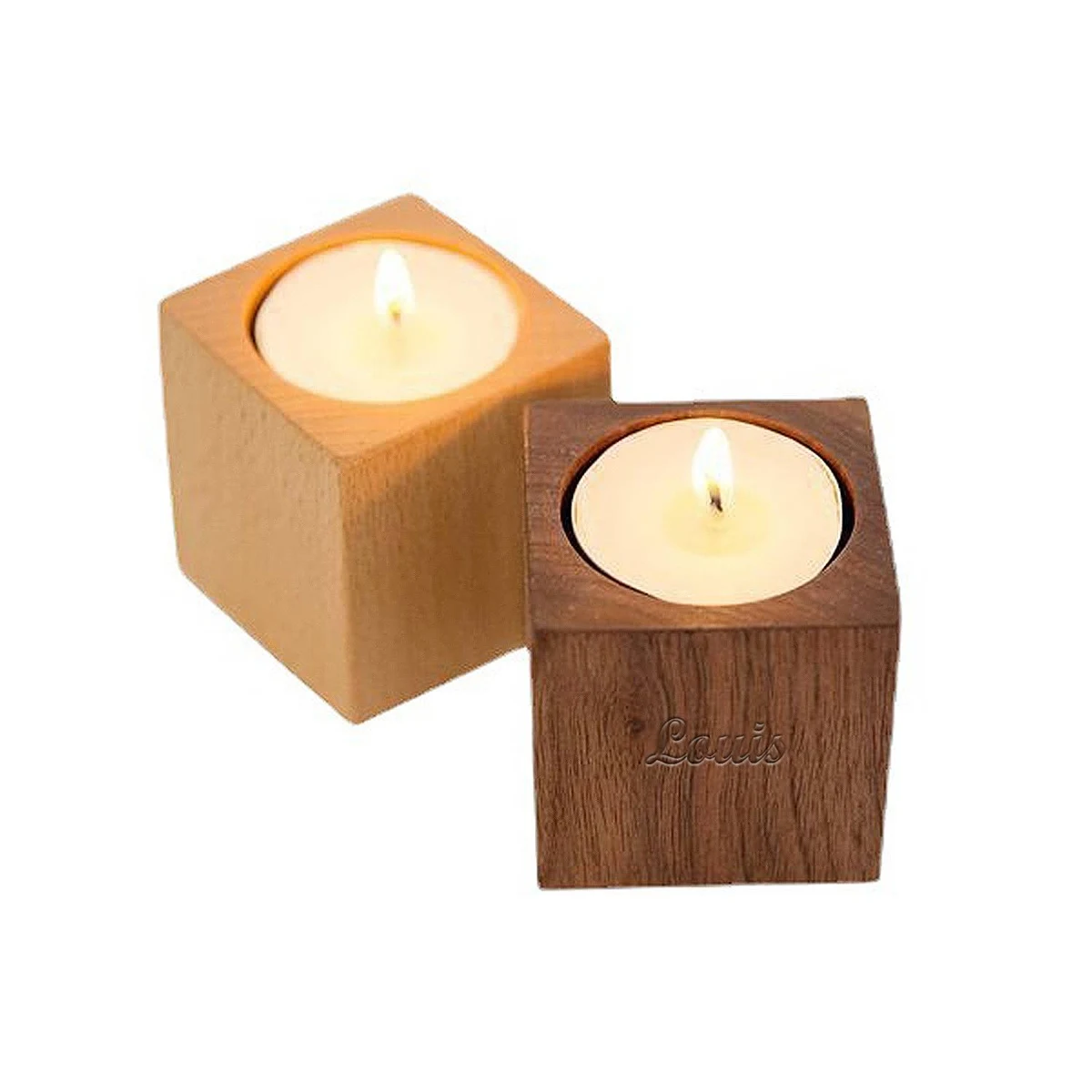 Beechwood Cube Candle Holder 1