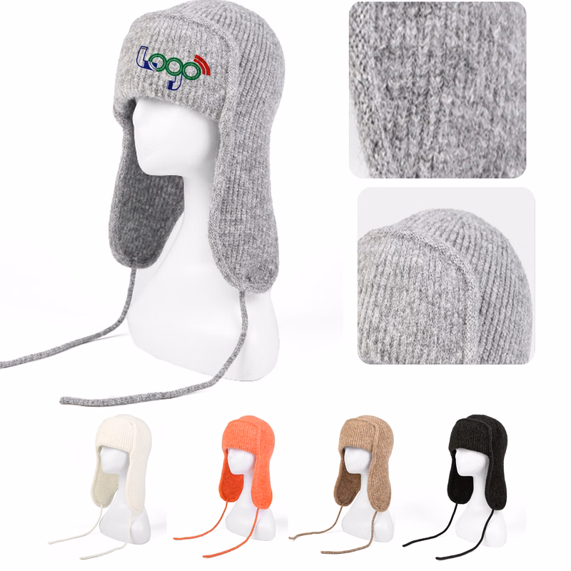 MOQ 50 PCS Soft Winter Women's Earmuffs Knitted Hat