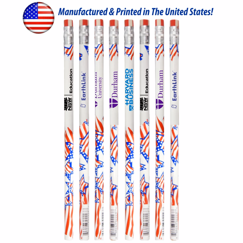 Patriotic Foiled Pencil W/ Red & Blue Stars