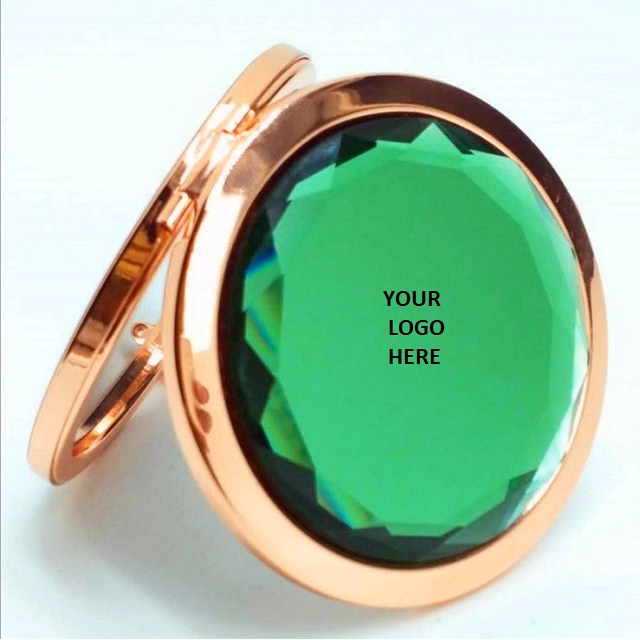 Crystal Rose Gold Metal Frame Pocket Mirror