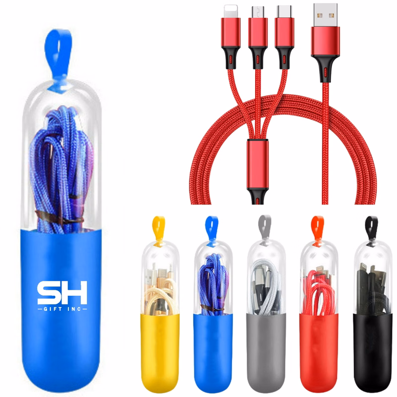 3-In-1 USB Data Cable With Capsule Case For Multiple Devices