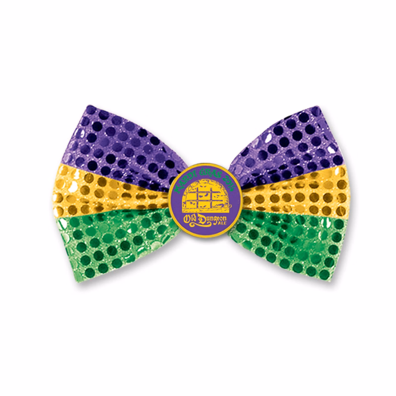 3" x 6-1/2" Glitz 'N Gleam Mardi Gras Bow Tie w/ Custom Printed Faux Leather Icon