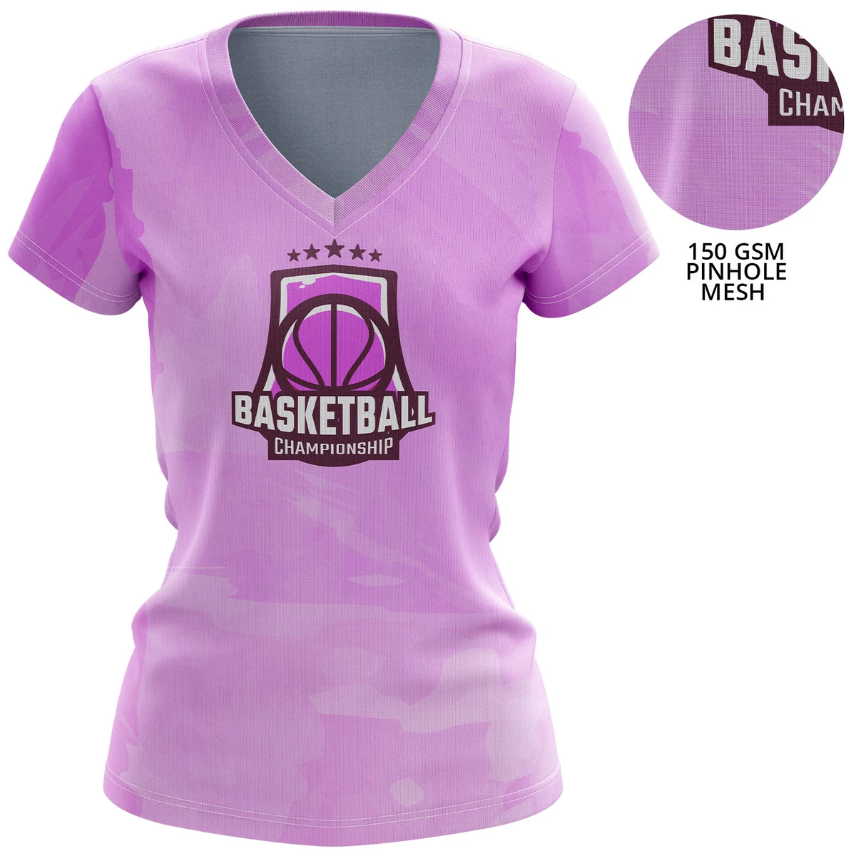 Women 150 GSM Pinhole Mesh Performance Sublimation V-Neck Short Sleeve T-shirt 1