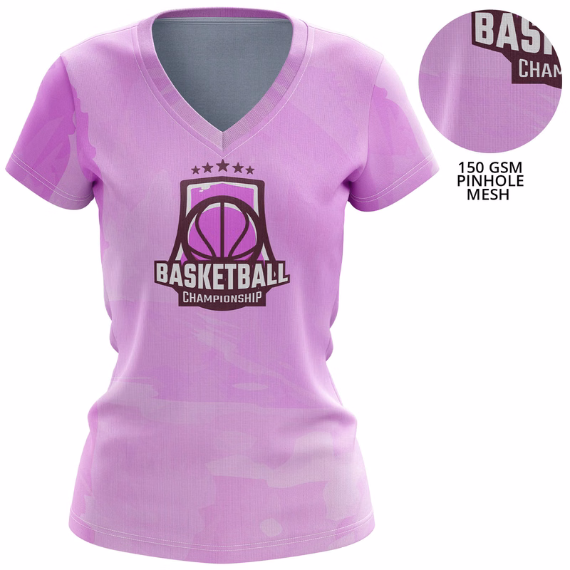 Women 150 GSM Pinhole Mesh Performance Sublimation V-Neck Short Sleeve T-shirt