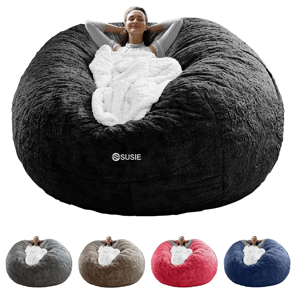 Big Round Soft Fluffy Velvet Bean Bag Chair Cover 1