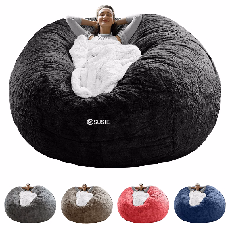 Big Round Soft Fluffy Velvet Bean Bag Chair Cover