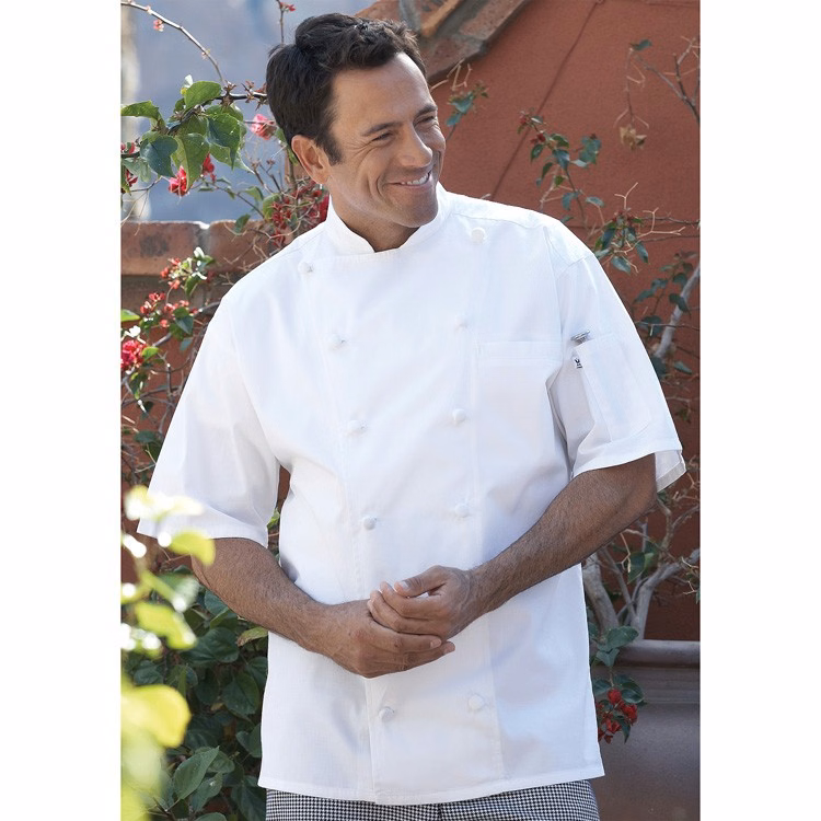 White Master 100% Egyptian Cotton 1/2 Sleeve Executive Chef Coat with 12 Hand-Rolled Buttons