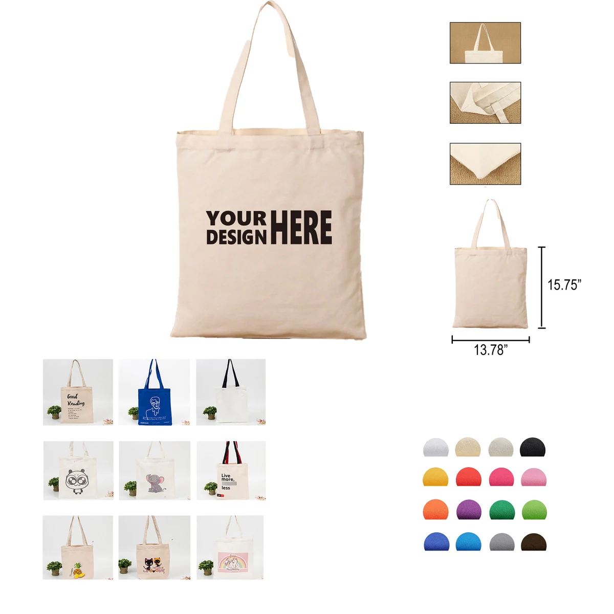 MOQ20 Heavy Natural Cotton Canvas Tote Bags with Long Handle, custom tote bag with logo imprint 1