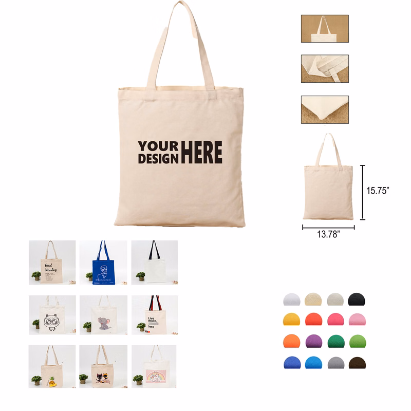 MOQ20 Heavy Natural Cotton Canvas Tote Bags with Long Handle