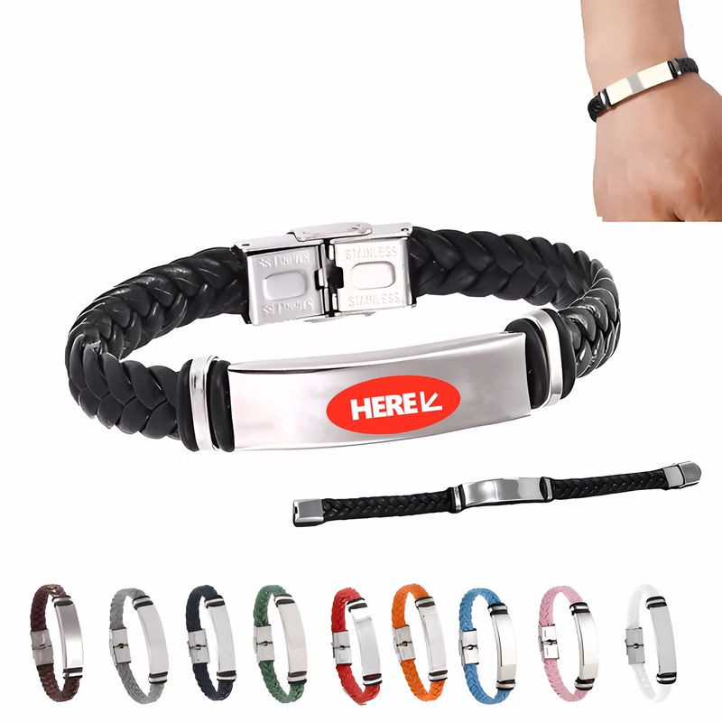 Stainless Steel Leather Woven Bracelet