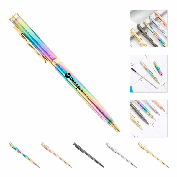 Custom Slim Twist-Action Metal Ballpoint Pen Ergonomic Grip — Executive Business Giveaway