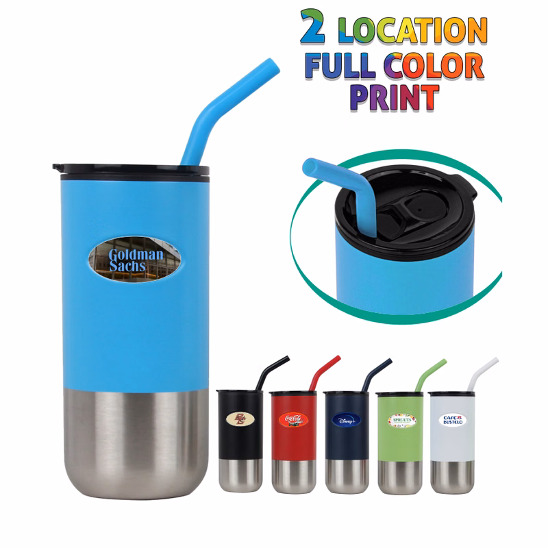 Union Printed - 18oz Double-wall Stainless Steel Tumbler (plastic liner) SS Drinking Straw