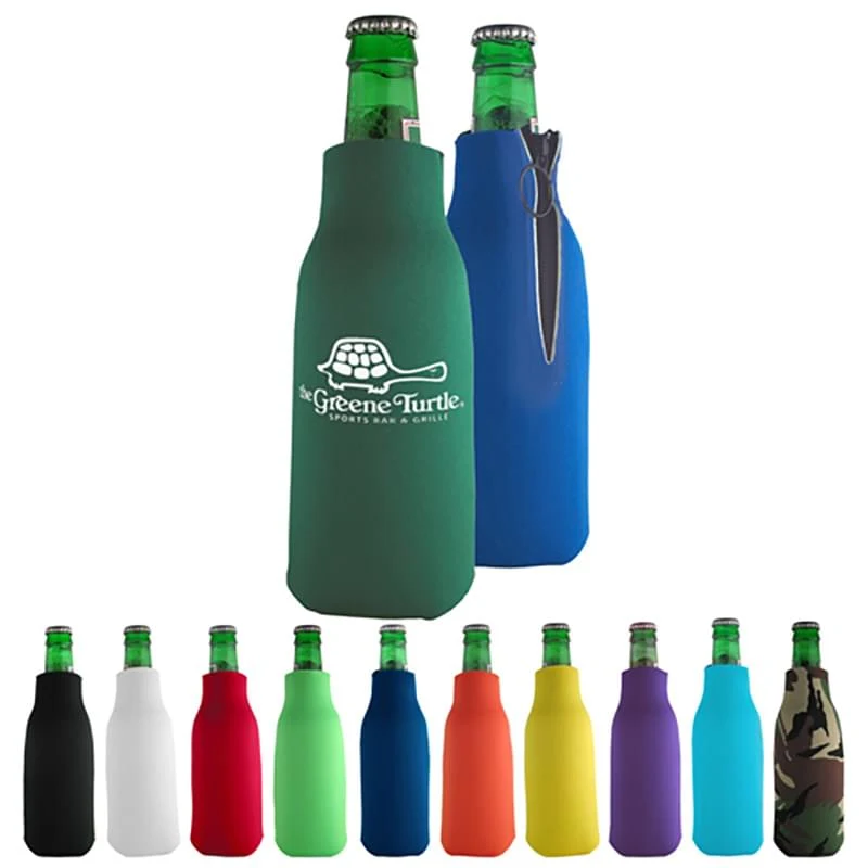 Zippered Bottle Beverage Insulator with 3 Sided Imprint 1