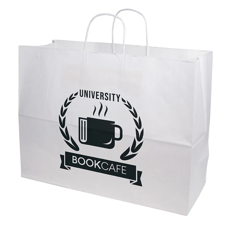 One Color 1-Sided White Paper Handled Shopper Bag (16" x 12" x 6") 1