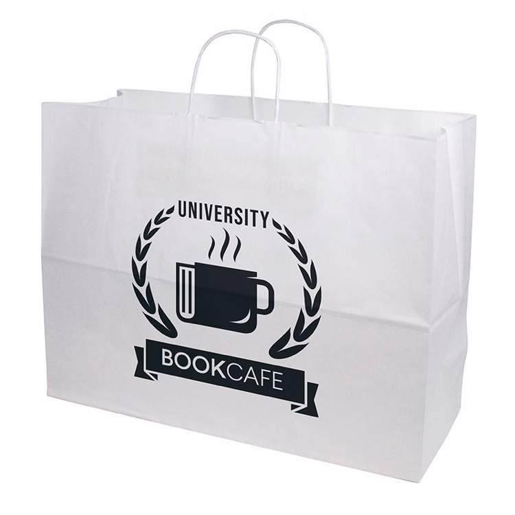 One Color 1-Sided White Paper Handled Shopper Bag (16" x 12" x 6")
