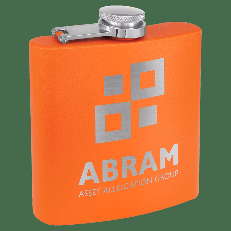 6 oz. Matte Orange Powder Coated Stainless Steel Flask