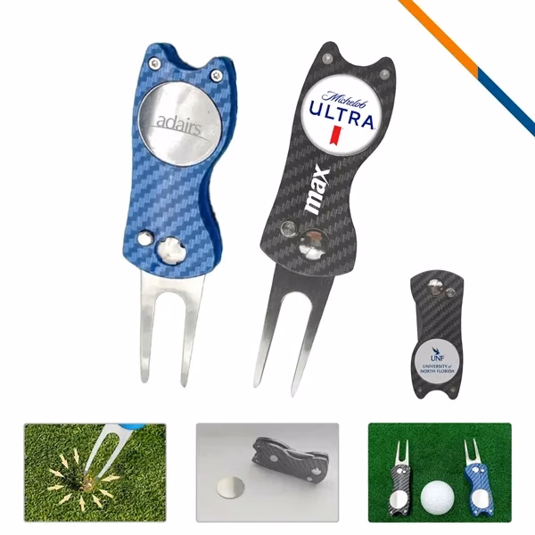 Custom Stainless Steel Portable Divot Tool with Magnetic Marker — Golf Tournament Item
