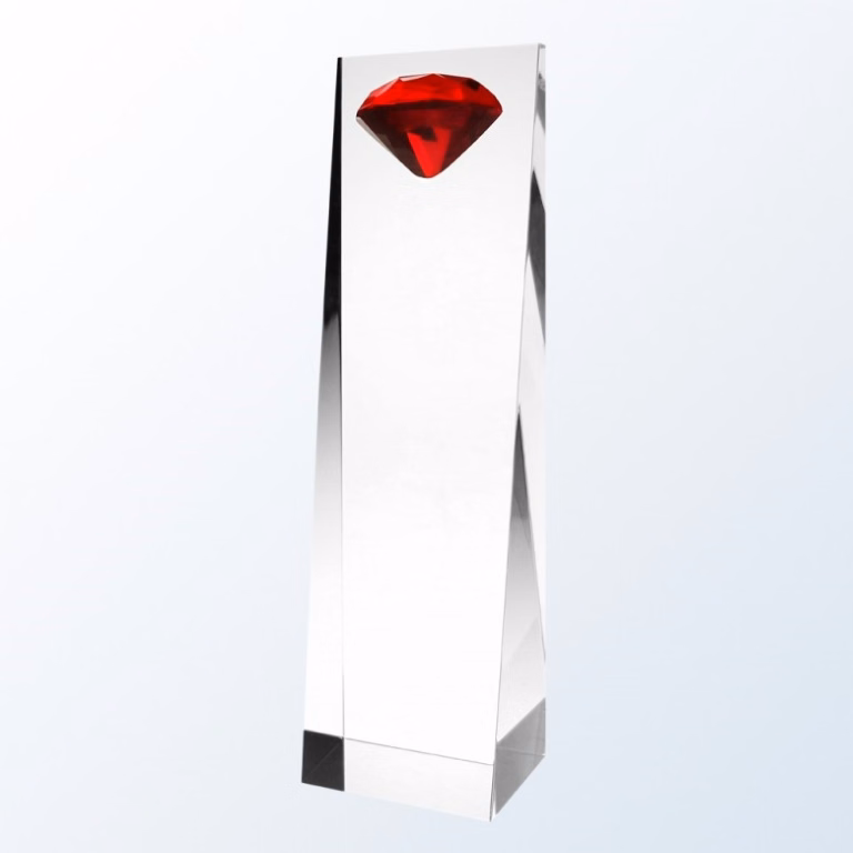 Red Diamond Tower Optic Crystal Award - Large