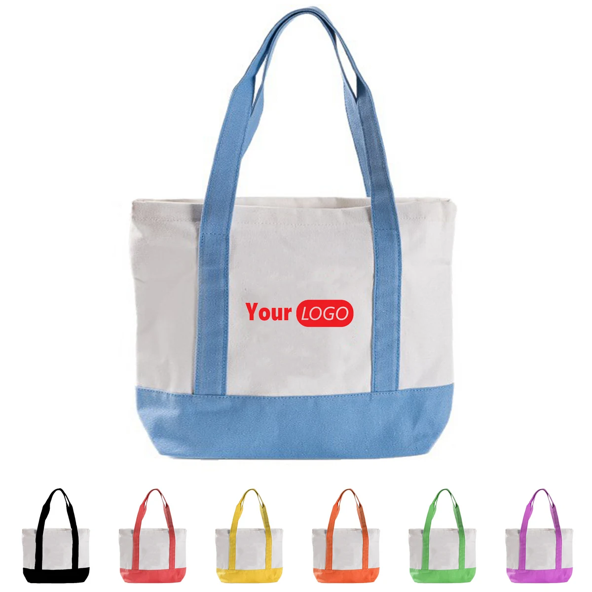 Cotton Color-Block Tote Bag 12oz, custom tote bag with logo imprint 1