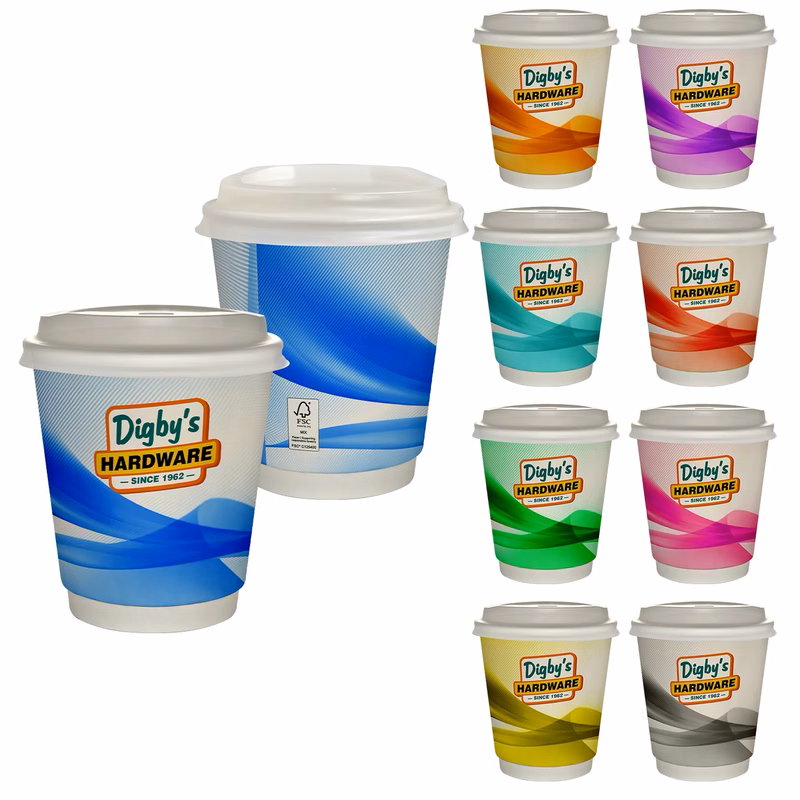 10 oz Full Color Groovy Insulated Paper Cup With Lid