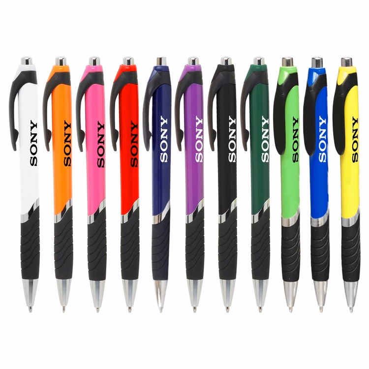 Colored "Succor" Ballpoint Click Pen with Black Rubber Grip