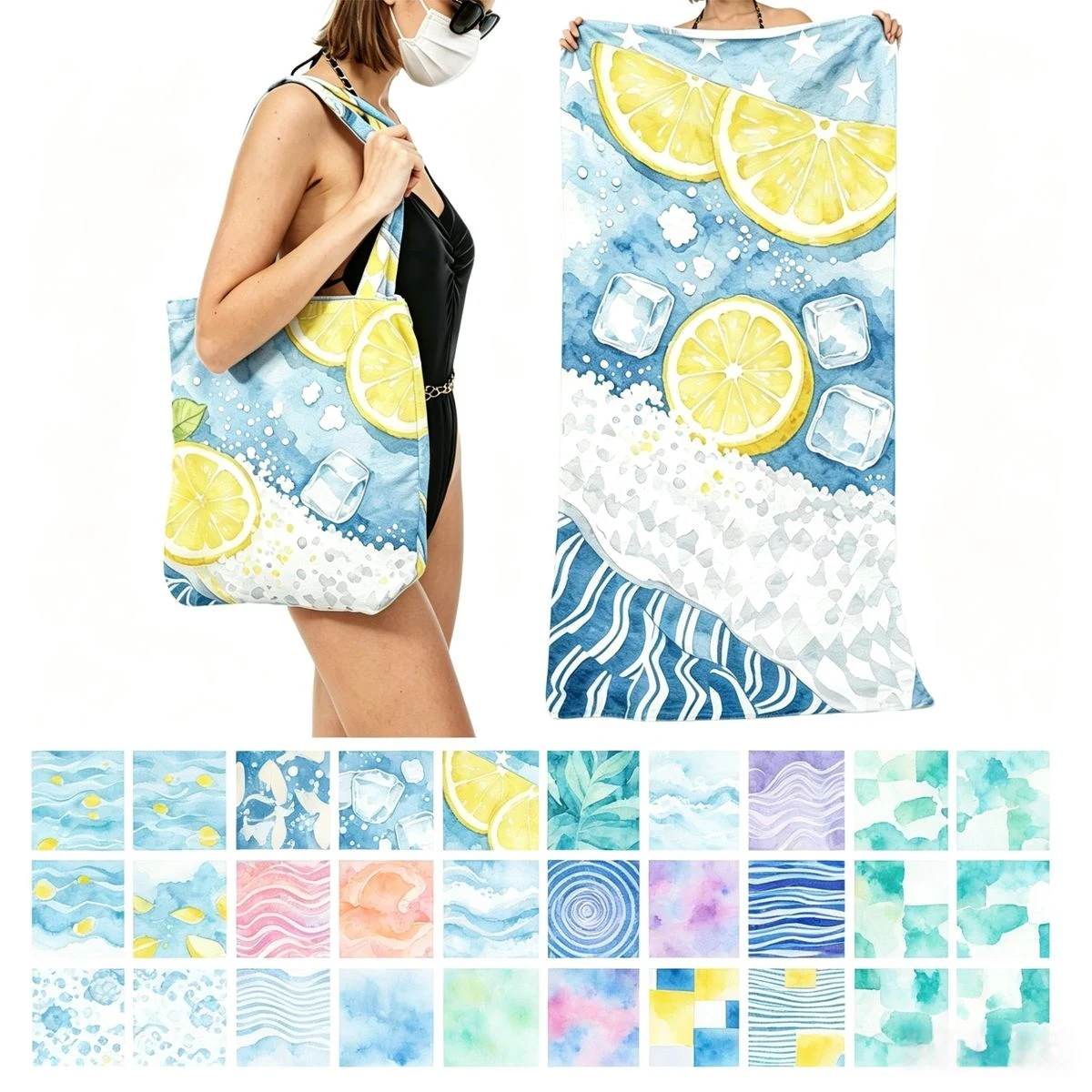 2 in 1 Foldable Microfiber Beach Towel Tote Bag 1