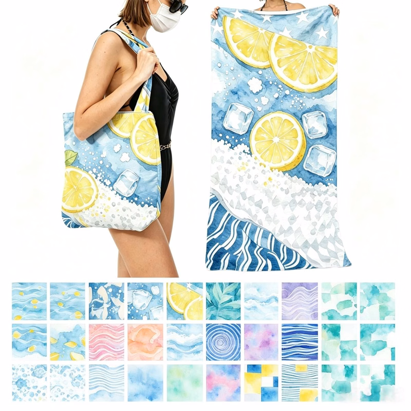 2 in 1 Foldable Microfiber Beach Towel Tote Bag