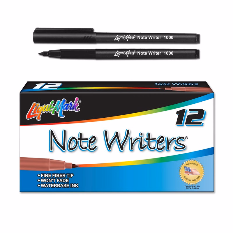 Fine Tip Markers - 12 Count Water Based Ink Black