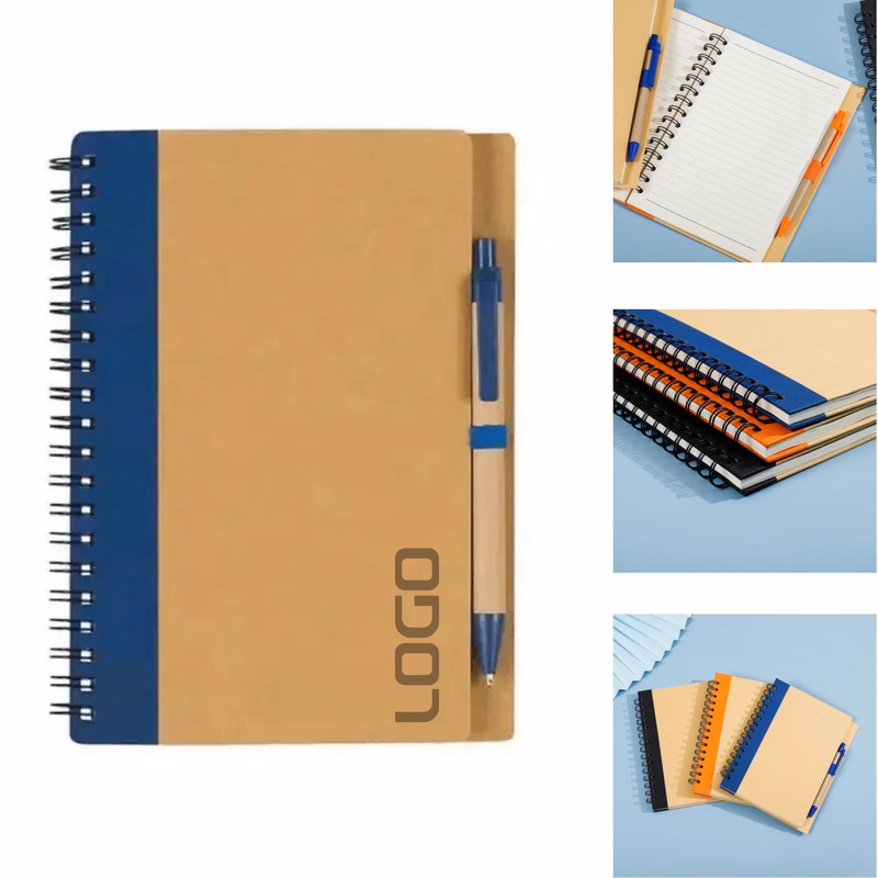 Kraft Paper Cover Spiral Notebook with Pen