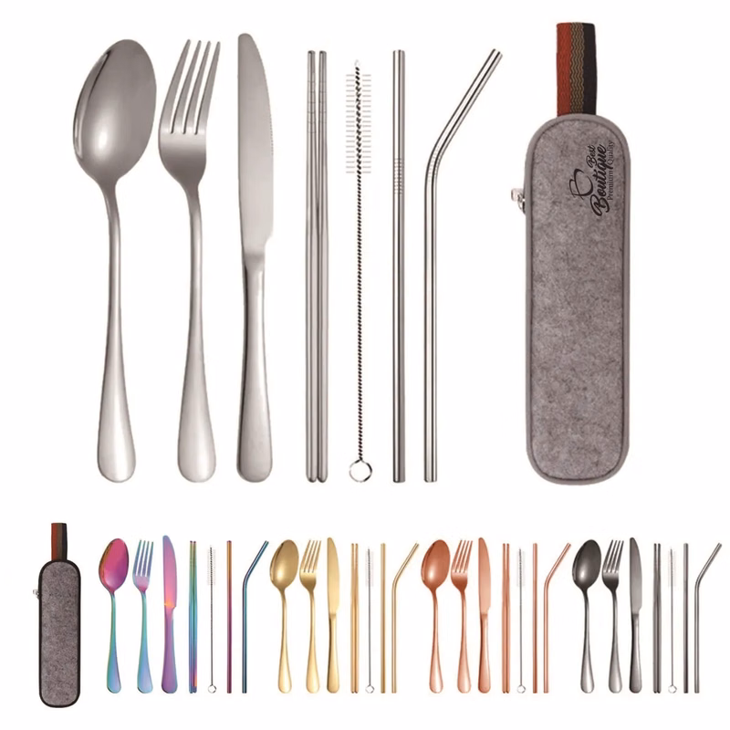 Portable Stainless Steel Reusable Cutlery Set with Case