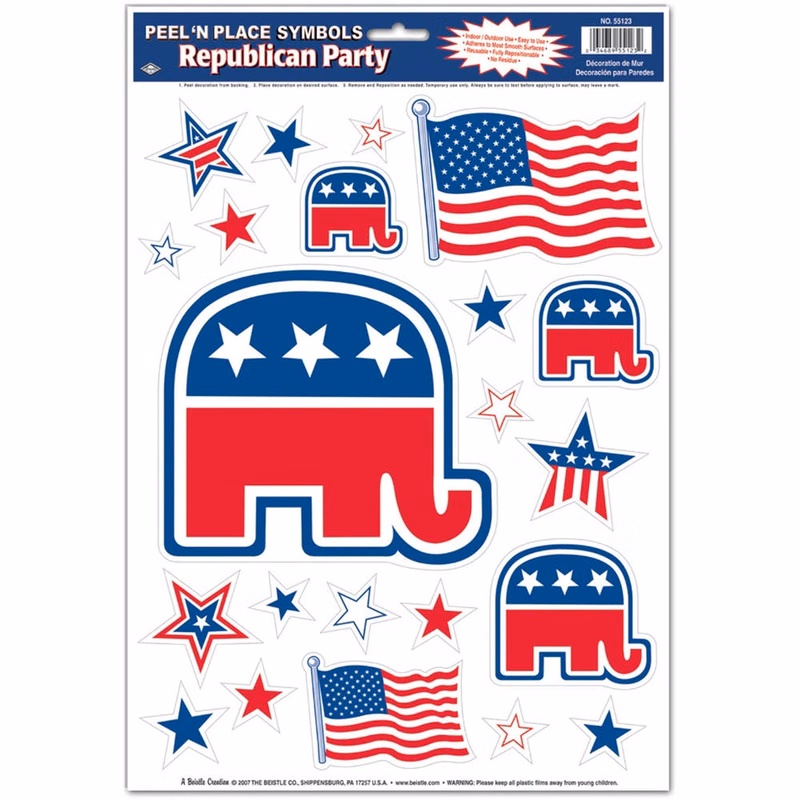Republican Peel 'N Place Clings - 22 Per Sheet 12" x 17"