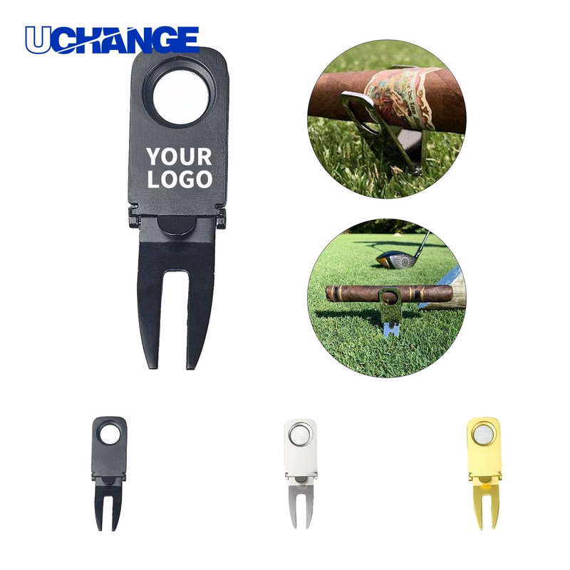 Golf Divot Tool with Integrated Cigar Holder and Magnet