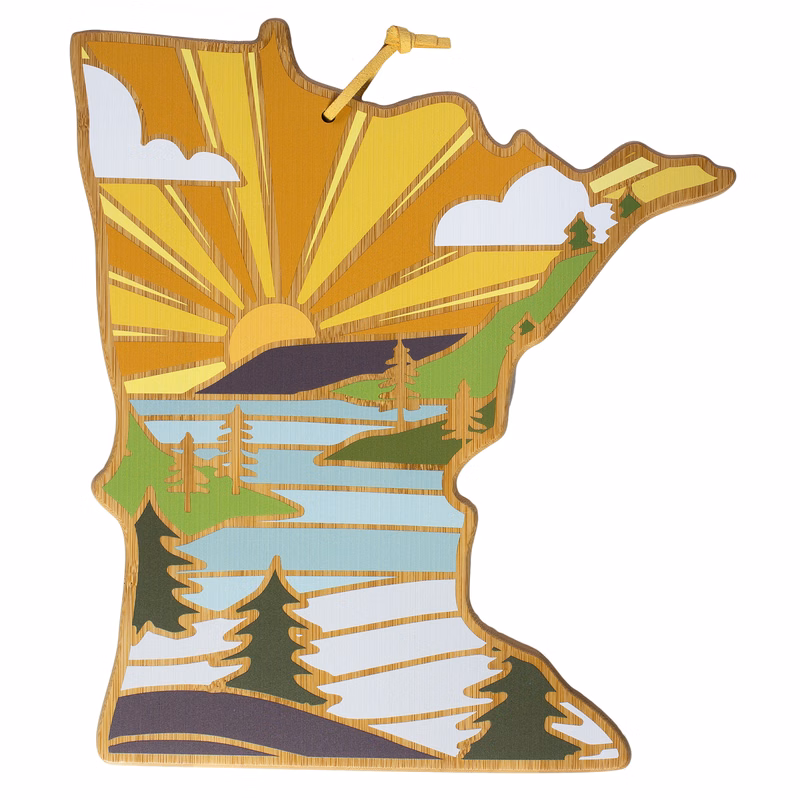 Minnesota State Shaped Serving and Cutting Board with Artwork by Summer Stokes
