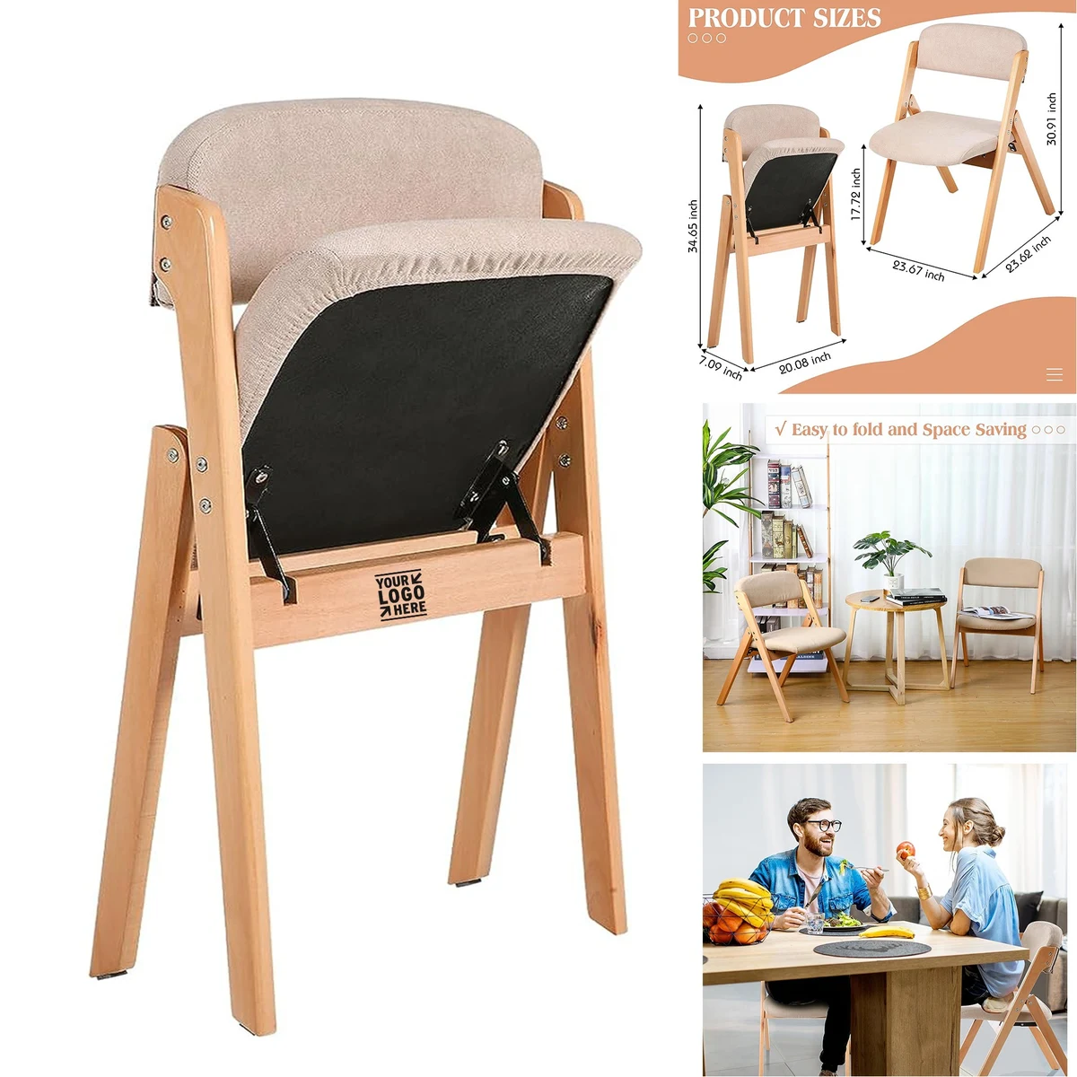 2 Pack Wooden Foldable Dining Chairs 1