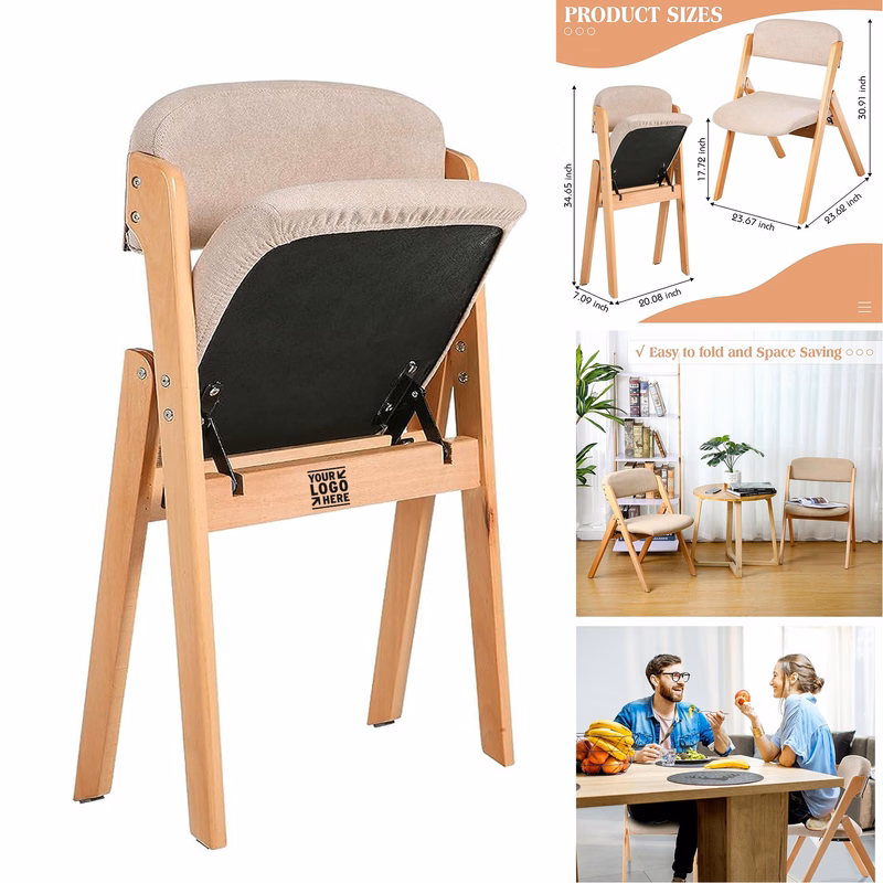 2 Pack Wooden Foldable Dining Chairs